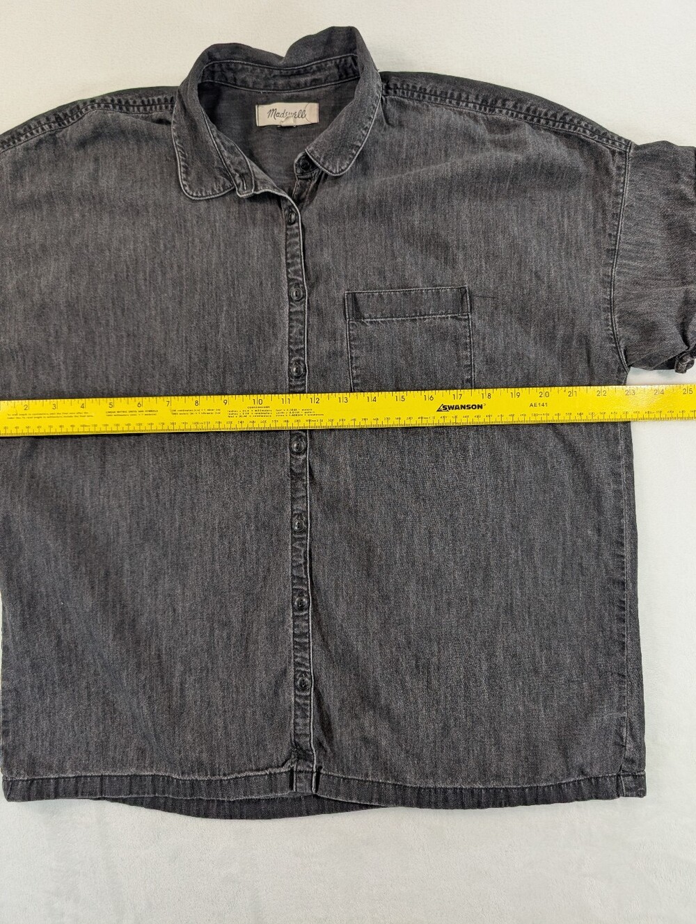 Madewell Denim Button Up Shirt Rolled Sleeve Black/Gray Wash Medium - Picture 7 of 8